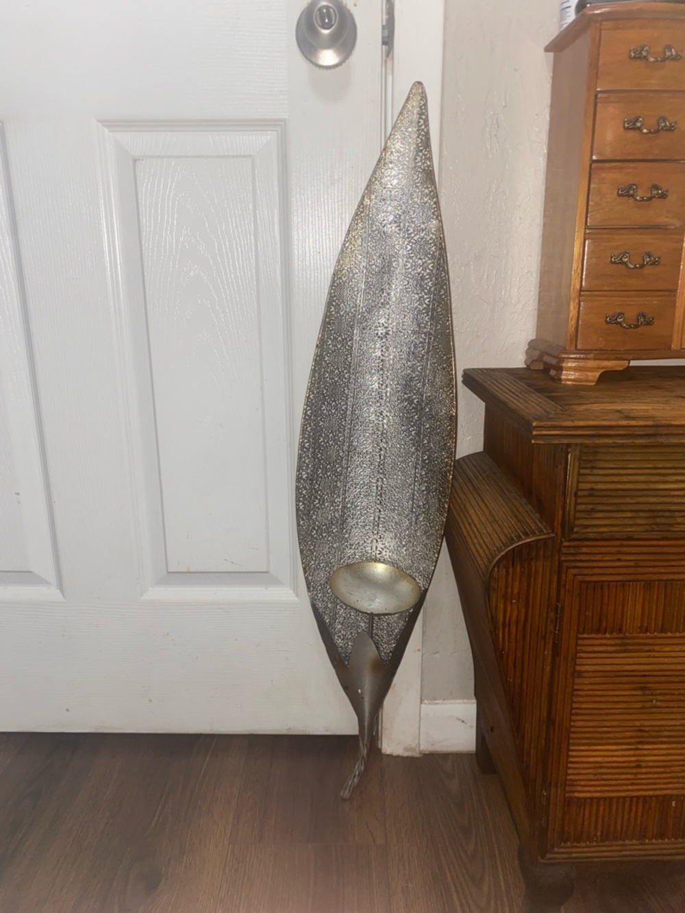 Metal Leaf Wall Sconce Candle Holder - Silver Finish